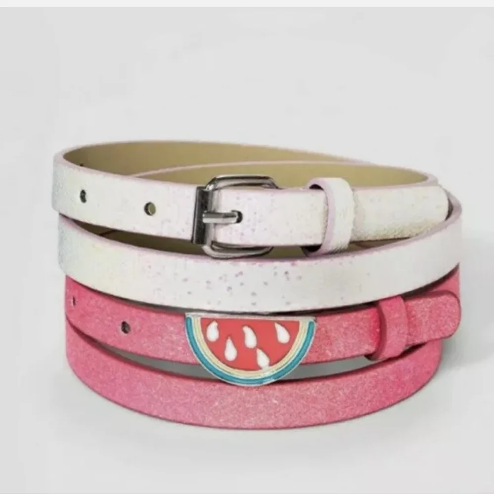 Cat & Jack Girls Belts Lot (Includes 2 sets, 4 belts total) 2 White & 2 Pink